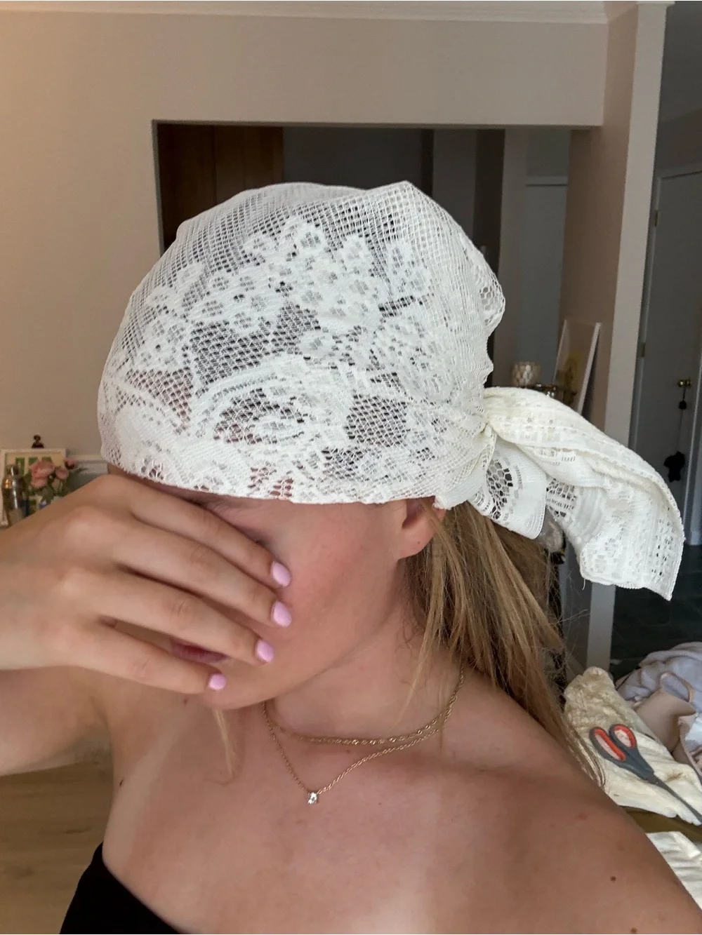 Free People Cream Lace Head Scarf
